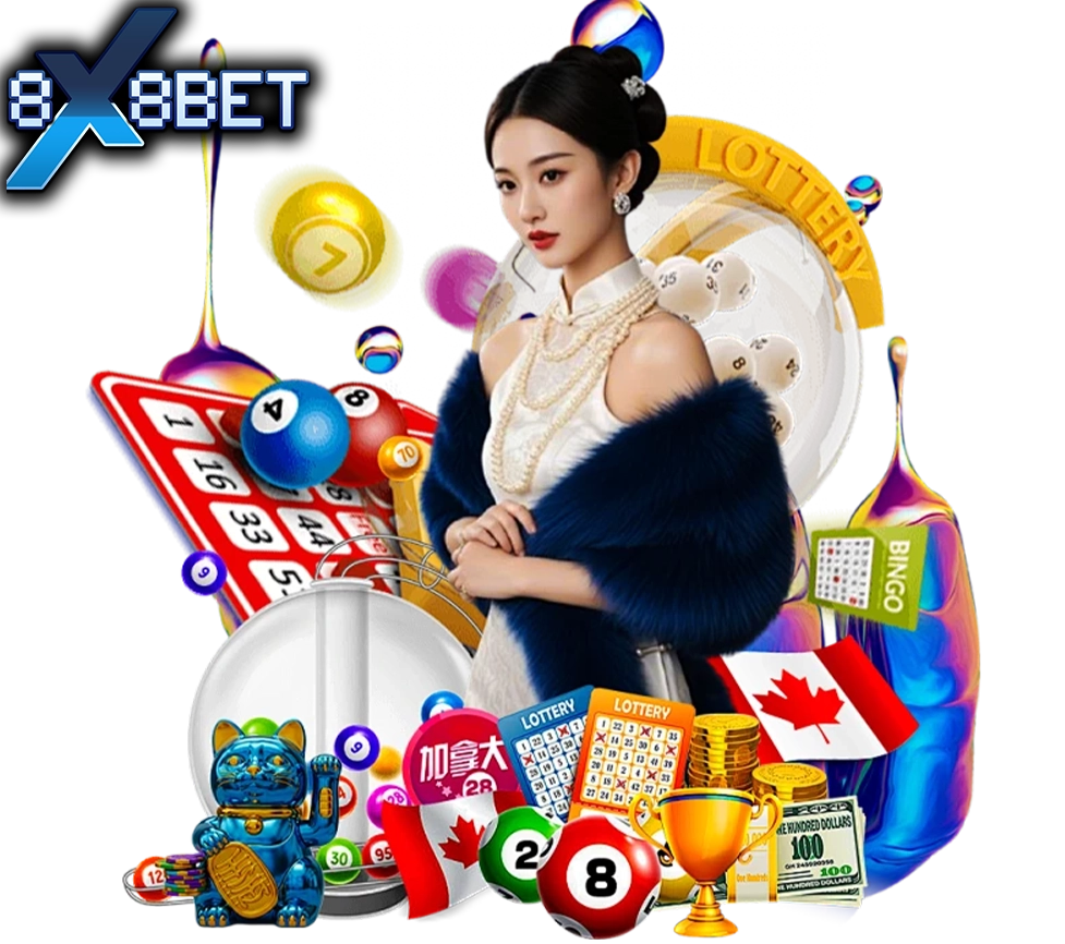 ผู้หญิงชุดขาวกับกราฟิกหวยต่างประเทศ 8XBET รวมลอตเตอรี่ บิงโก และเกมตัวเลขครบวงจร